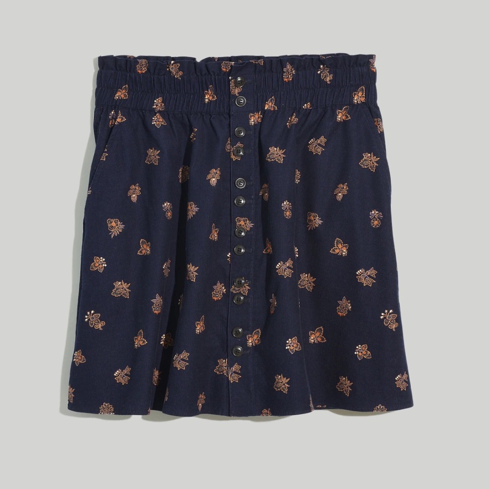 Madwell Paper-Bag‎ Button Front Mini Skirt Baby Corduroy Deep Indigo Medium